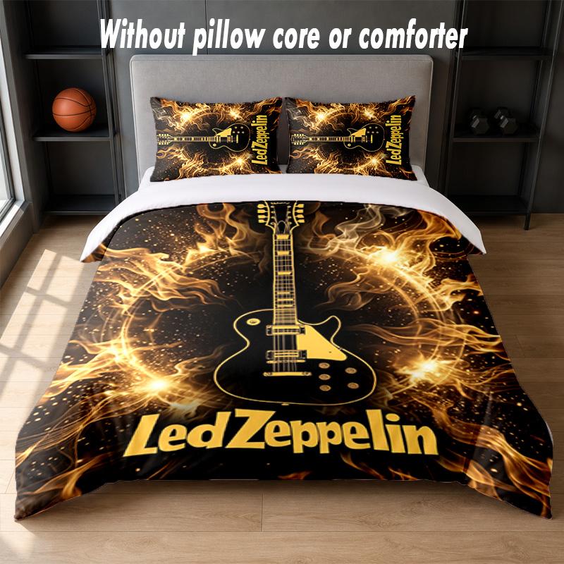 Led Zeppelin Design Postel Povlečení 1 Povlak na přikrývku + 2 Povlaky na polštář Měkké Prodyšné Domácí Lůžkoviny