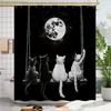1pc Moonlit Cats On Swing Digital Print Shower Curtain - Black & White Whimsical Design with Black Cats, White Cats, and Full