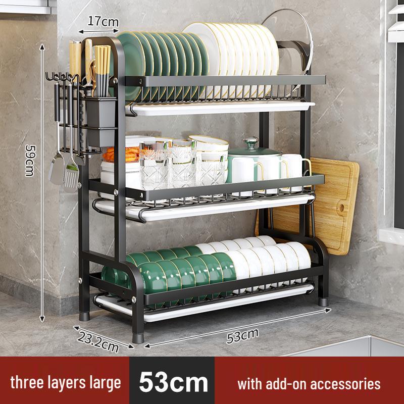 Multi-functional Stainless Steel Kitchen Bowl and Dish Storage Rack with Chopsticks Holder