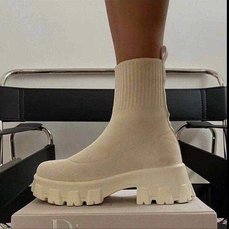 Fashion Women Boots White Platform Boots for Winter Autumn Botas Femininas Socks Ankle Boots Platform Shoes Women Heels Botines Mujer