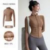 New velvet yoga clothes jacket women's spring elastic breathable long-sleeved sports fitness clothes slim yoga top