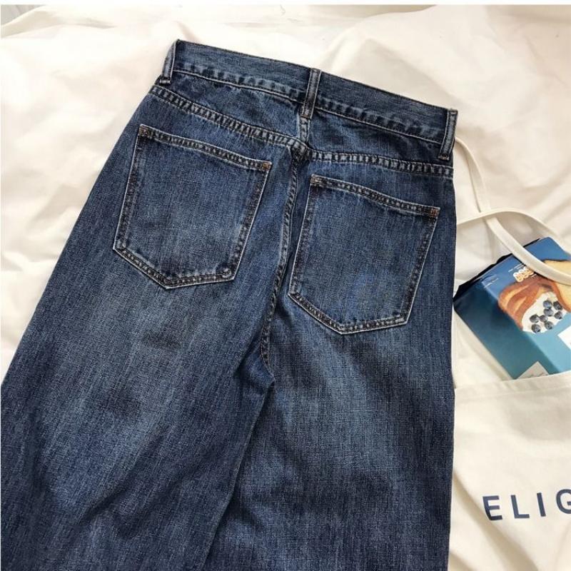 Women Jeans High Waist Baggy Straight Wide Pants Casual Dark Blue Denim Trousers Plus Size Female Bottoms Vintage Y2k Claothes Streetwear