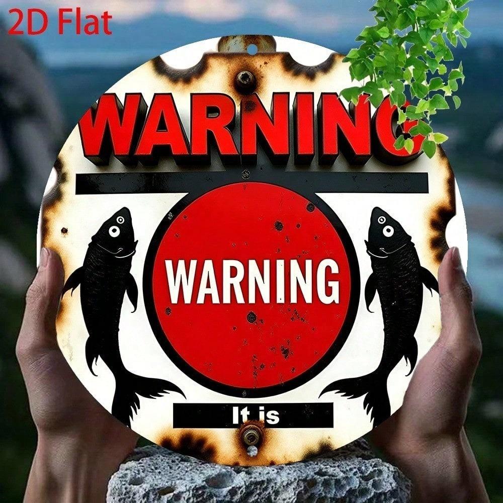 Vintage Rustic 8x8 Inch Round Aluminum Wall Sign Distressed Metal Fish Art Decor For Home Kitchen Bar Cafe