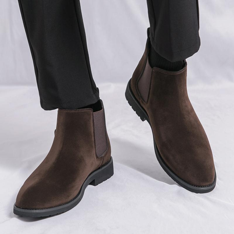 Fashion Winter Men's Pointed Suede Leather Buckle Chelsea Ankle Boots British Designer Botas Trend Casual High-tops Shoes Zapatos Hombre