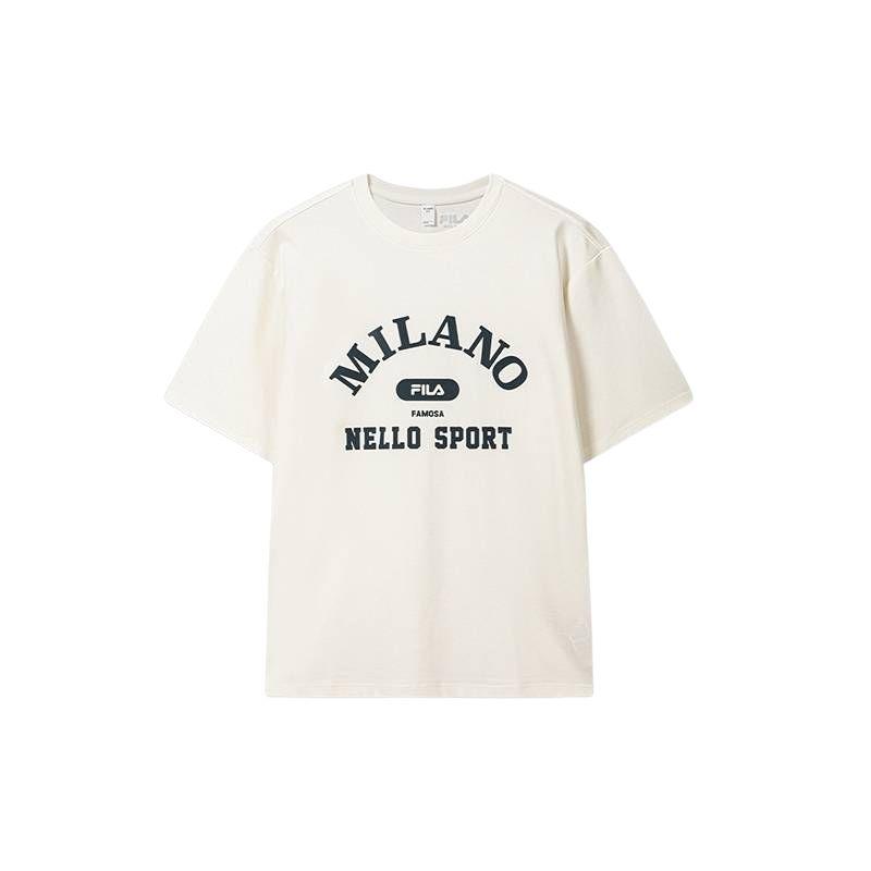 FILA Milano Series Pullover Round Neck Knitted Short Sleeve T-Shirt Men tops F11M635111F-WT M