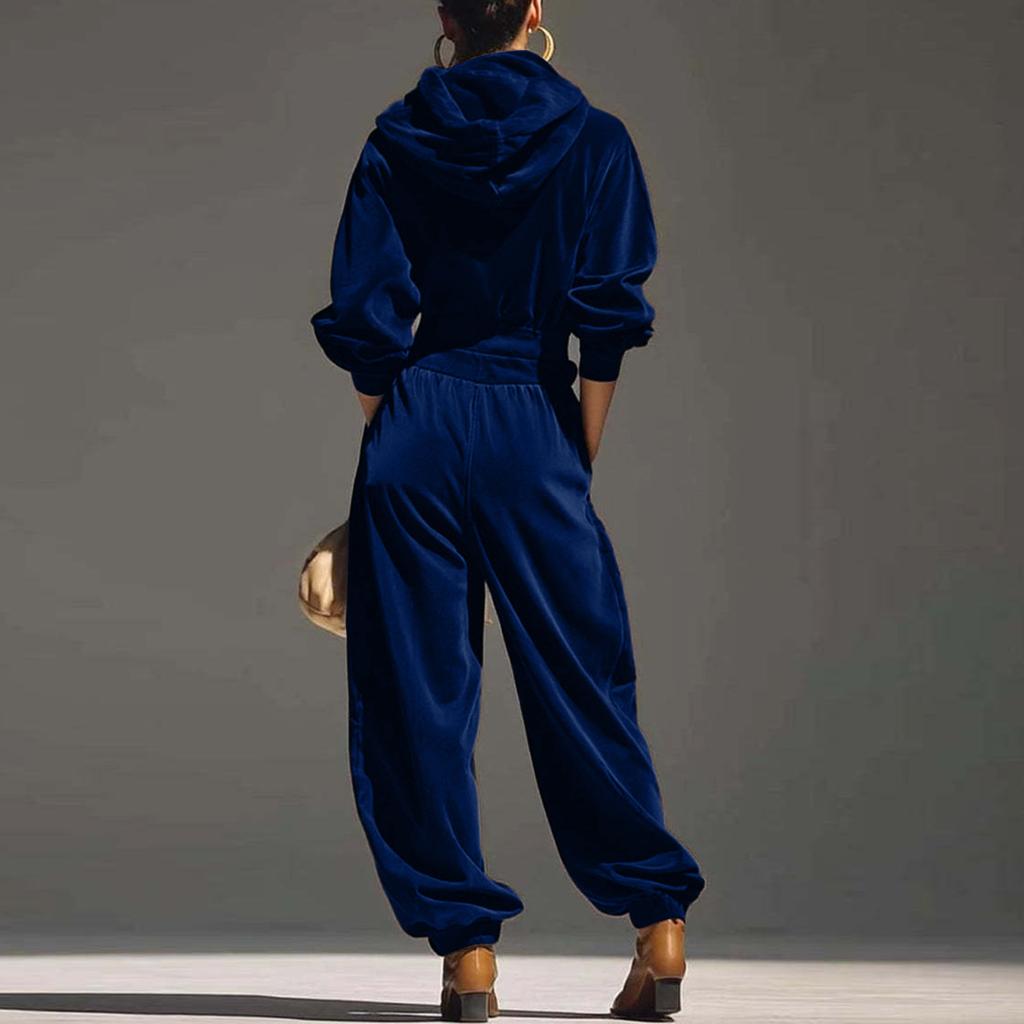 Women's Fashion Color Long Sleeve Casual Tapered Pants Two,Piece Set
