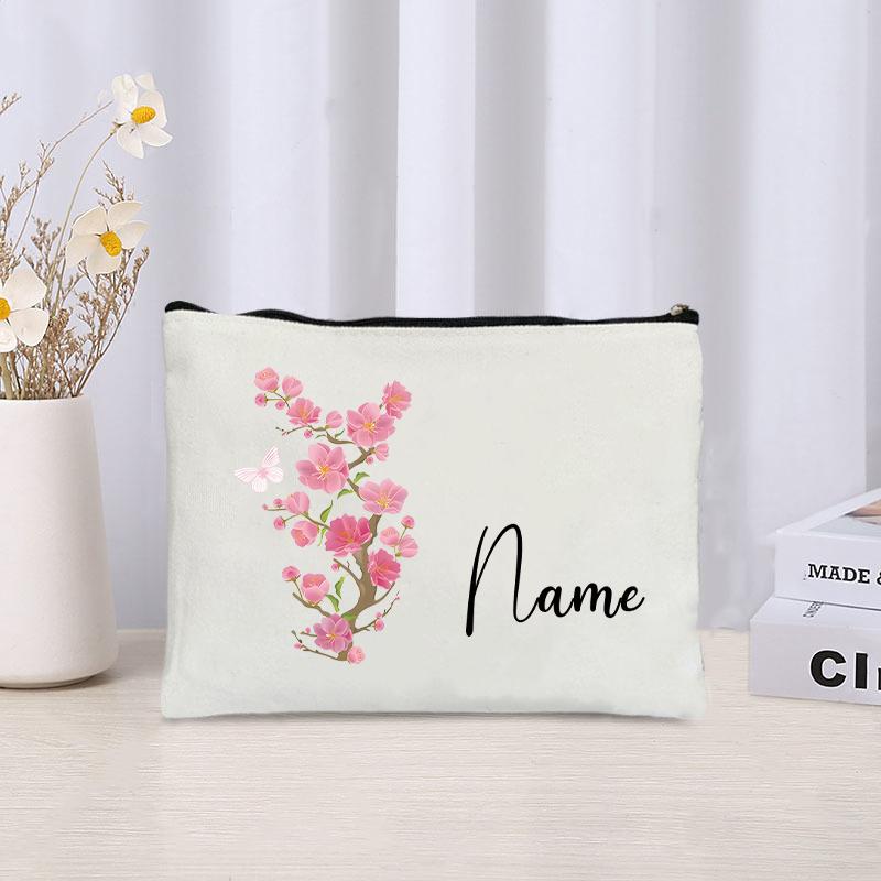 Flower Personalized Name Lipstick Bag Travel Make Up Pouch Kawaii Coin Purse Aesthetics Cosmetic Organizer Gift for Your Lover