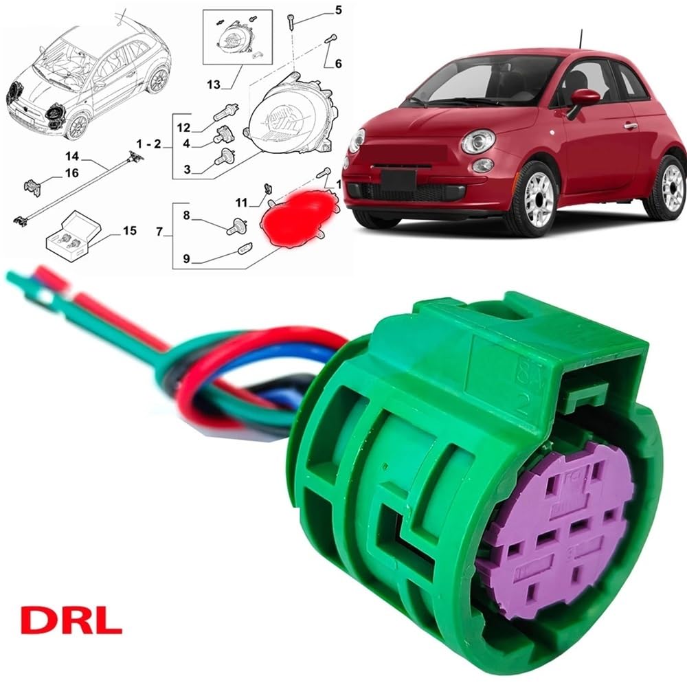 Terminal Connector Compatible With Fiat For 500 2007-2025 DRL Daytime Running Light Lamp Connector Harness