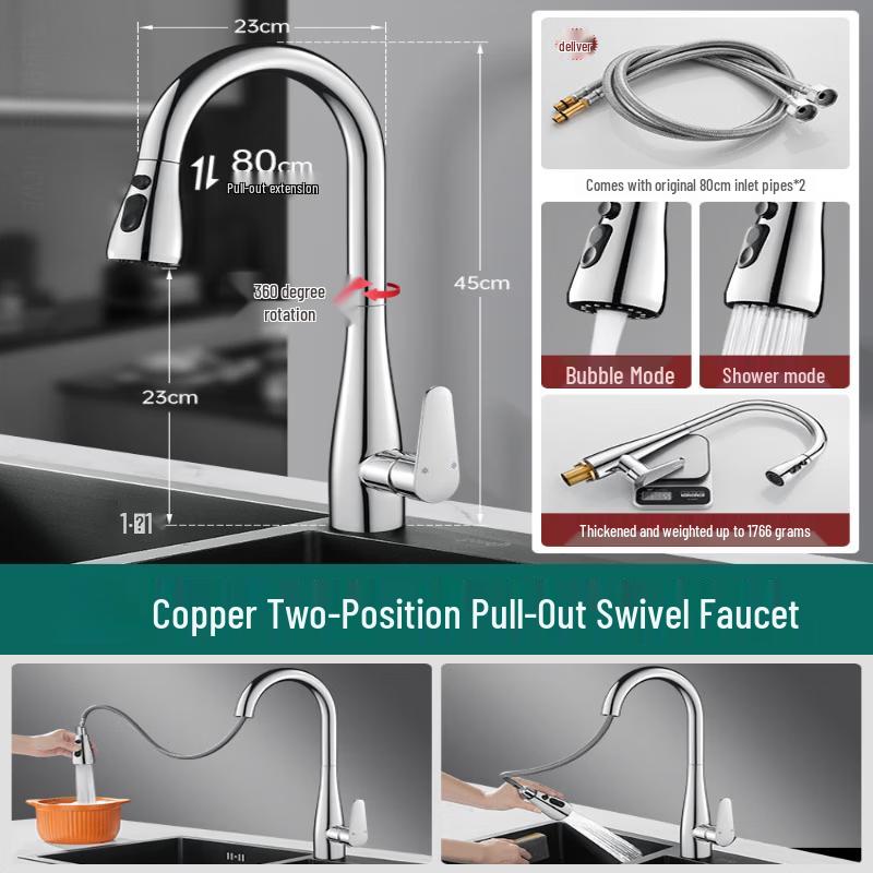 Pull-Out Rotatable Brass Kitchen Faucet