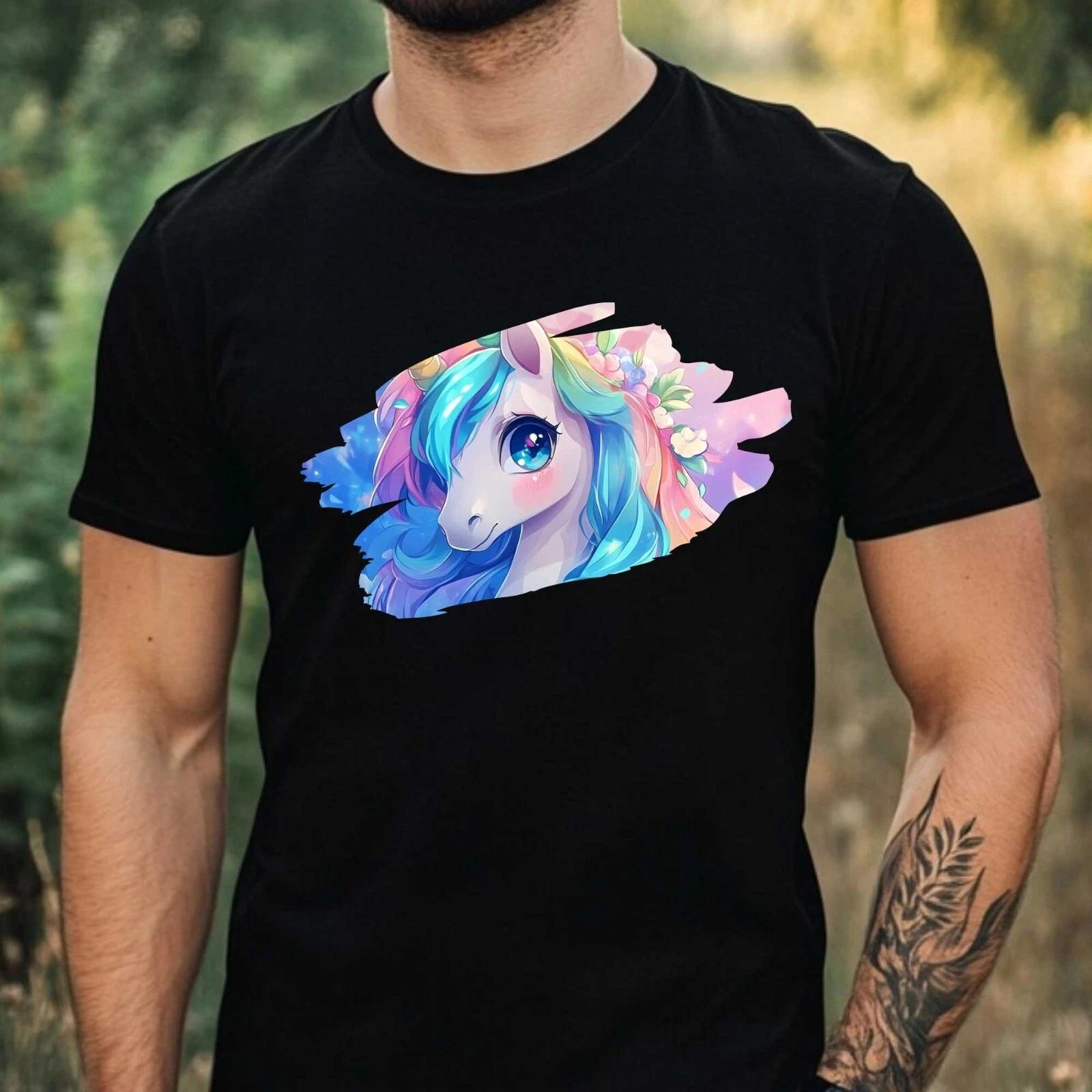 T-Shirt Herren Süßes Regenbogen Einhorn Motiv Baumwolle Größe XS bis 5XL L