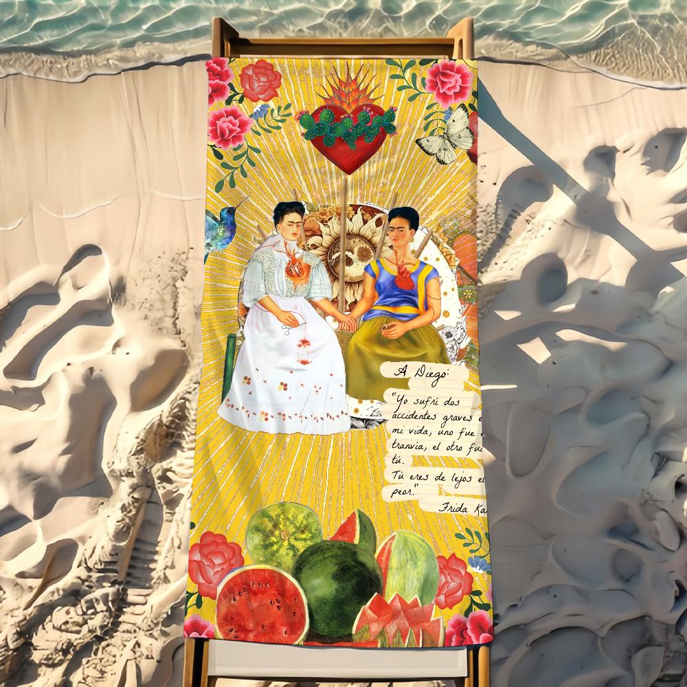 Art F-Frida K-Kahlo Asciugamano Asciugamano da Spiaggia Viaggio Leggero Delicato sulla Pelle per Piscina Spiaggia Campeggio Crociera Estate