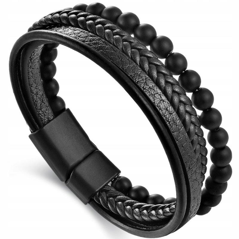 Men' Leather Bracelet Titanium Braided As A Gift THICK Fashionable