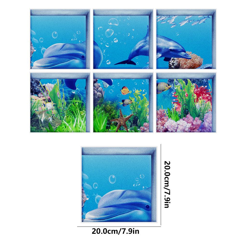 Bath Treads Stickers Beach Pattern Square 3D Adhesive Anti Slip Tub Safety Decals Mat Waterproof Shower Tub Sticker