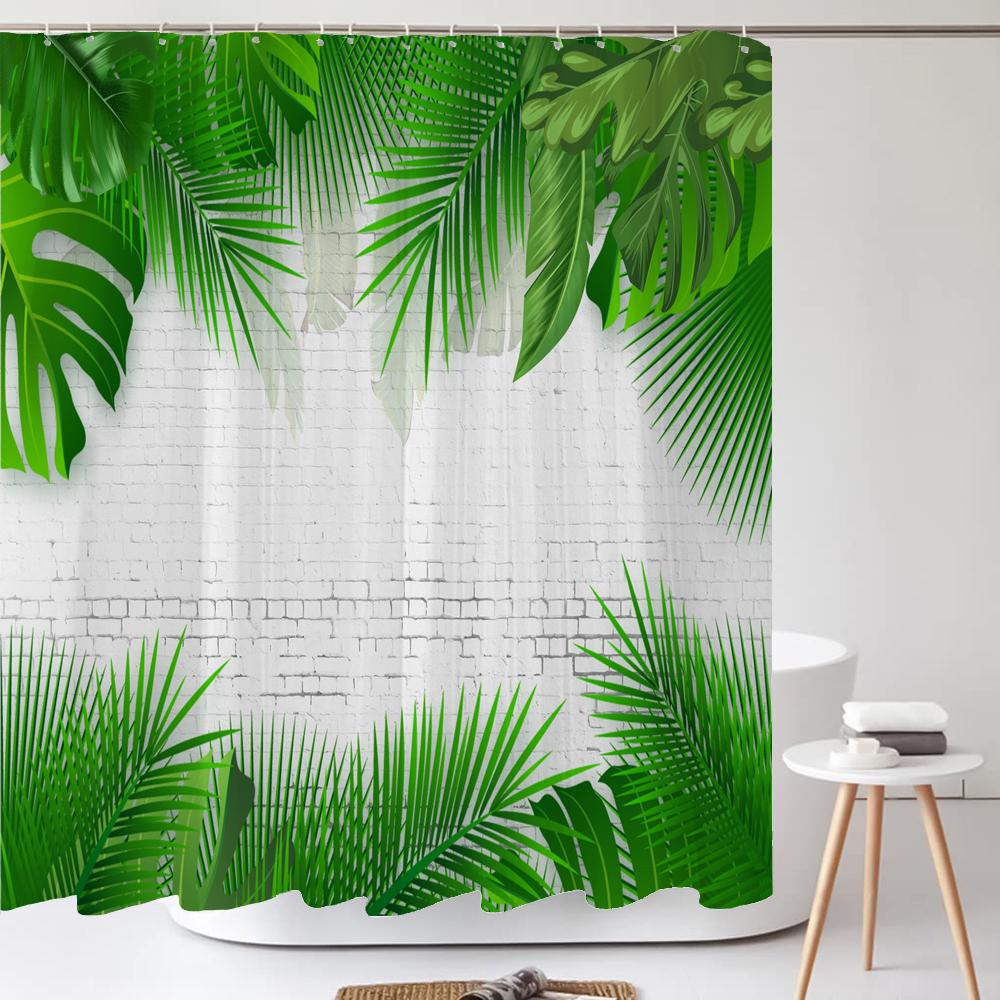 

Tropical Leaves Shower Curtain 180Cm *180Cm With Hooks, Green Plants Waterproof Shower Curtain, Shower Curtains For Bathroom W60H190(CM)-1 Pcs
