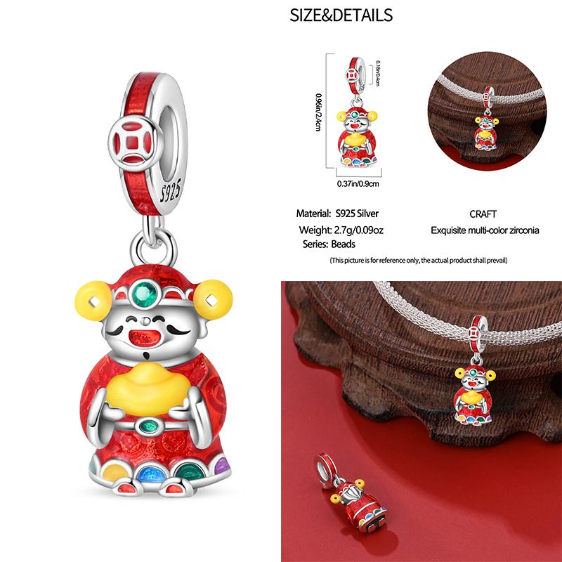 Copper Luck Getting Rich Blessing Pendant Chinese Elements Charms Beaded Fit Original Bracelet Jewelry Women Diy