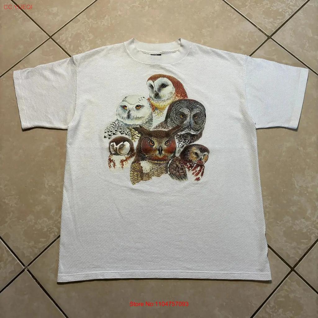 Vintage 90s Impulse Wear Owls Birds Nature Animal Art Knit T Shirt Large Vtg Usa Vintage Soft Homme