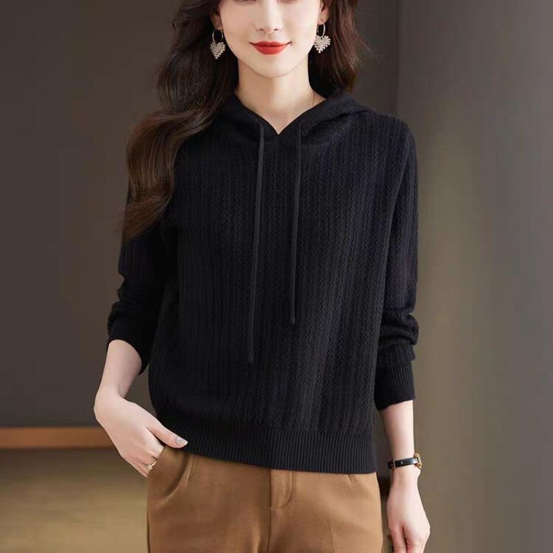 Hooded Sweatshirt for Women In Autumn, Small Hooded Wool Knitted Base Shirt Fashionable Loose Sweater