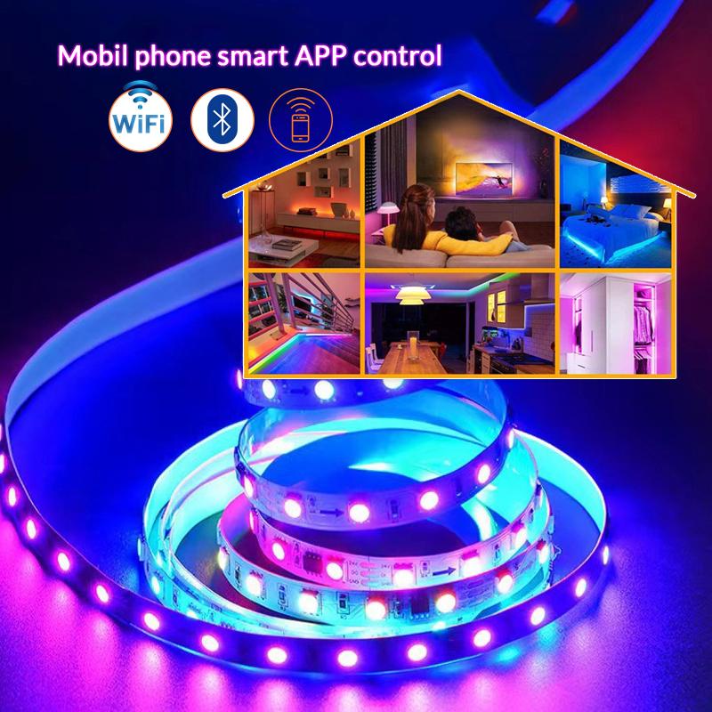 Smart WiFi Bluetooth APP Control RGB LED Strip Lights 1-20M Flexible TV Backlight for Room Party Decor