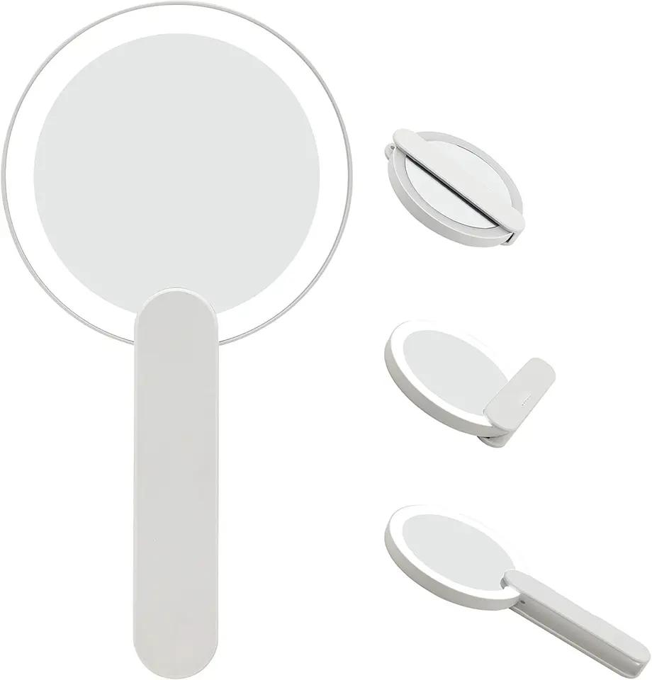 Luxury Custom Foldable Mini Handheld Makeup Mirror Quality Portable Pocket Cosmetic Mirror with LED Lighting