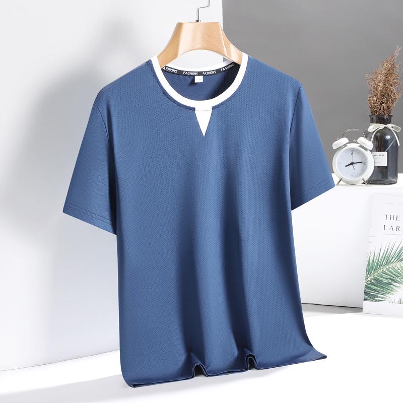 T-shirt Estiva Larga a Maniche Corte Monocolore da Uomo, T-shirt in Seta Ghiacciata