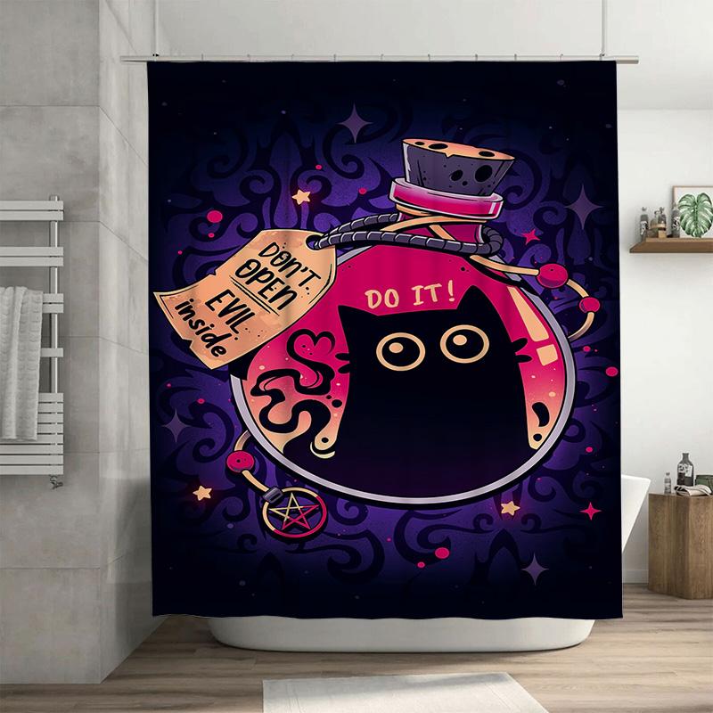 

Whimsical Halloween Decor Shower Curtain With Supernatural Cats And Witchy Warnings Creepy Cute Bath Rug For Kids Bathroom Or Do W60H190(CM)-1 Pcs