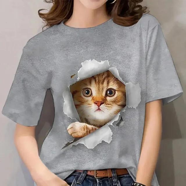 Fashionable Cute New Cat for Men's T-Shirts Trend Digital Printing Tee Casual Round Neck Short Sleeved T Shirt
