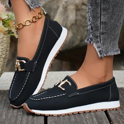 Fashion Women Buckle Low Top Casual Loafers 2025 Spring Autumn New Fashion Round Sneakers Vulcanized Comfortable Slip-on Shoes Women