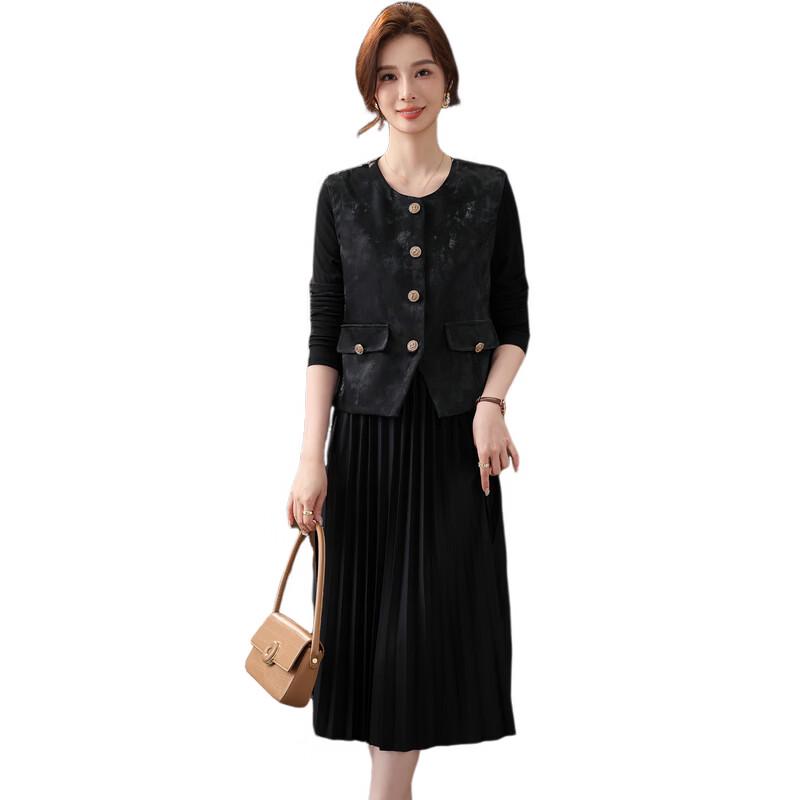 Dames Elegante Jurk met Lange Mouwen en Plooien Set