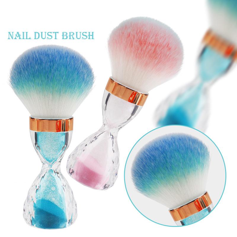 Pędzelek do pyłku do zdobienia paznokci z uchwytem w kształcie klepsydry do usuwania pudru Miękki pędzel do czyszczenia paznokci do manicure Akcesoria do paznokci żelowych Narzędzie