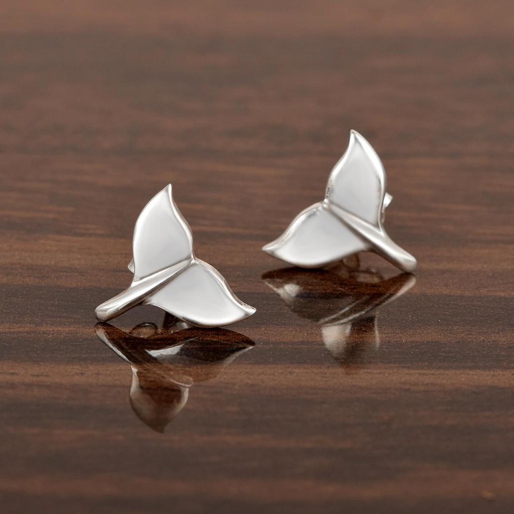Whale Tail Stud Earrings - 925 Sterling Silver