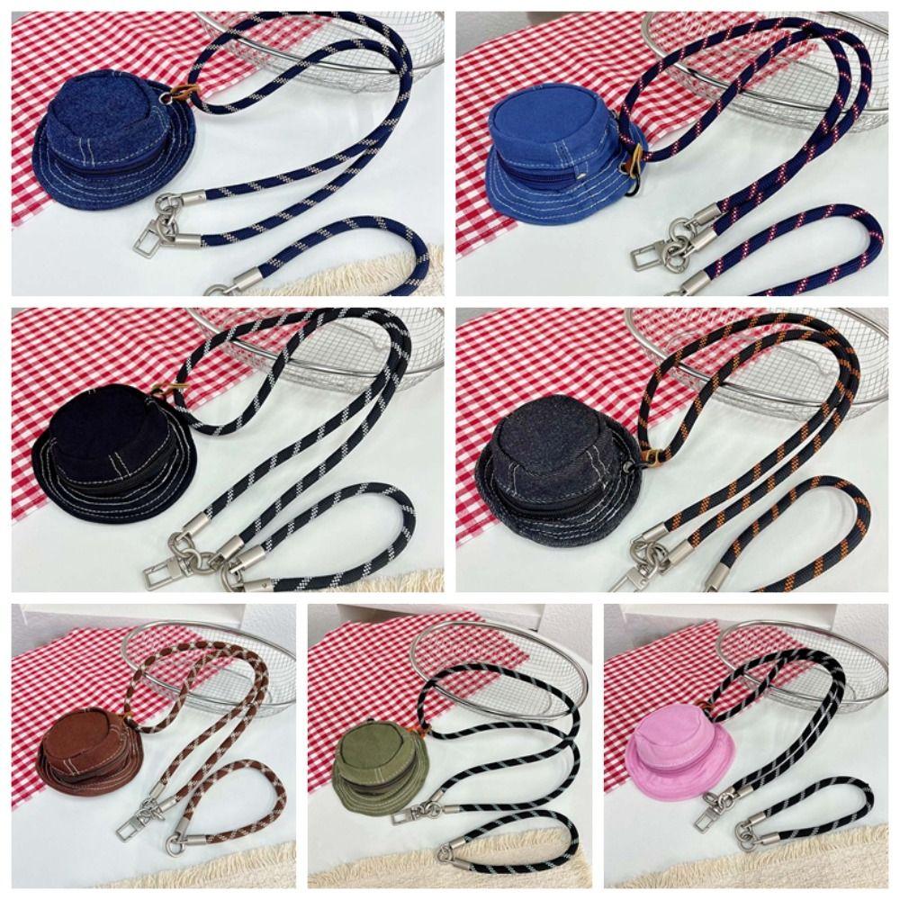 Koreanischer Denim Fischerhut Anhänger Beutel Mini Personalisierbares Design Hängende Kopfhörertasche Anti-Verlust Handgelenkband Geldbörse Schlüsselanhänger