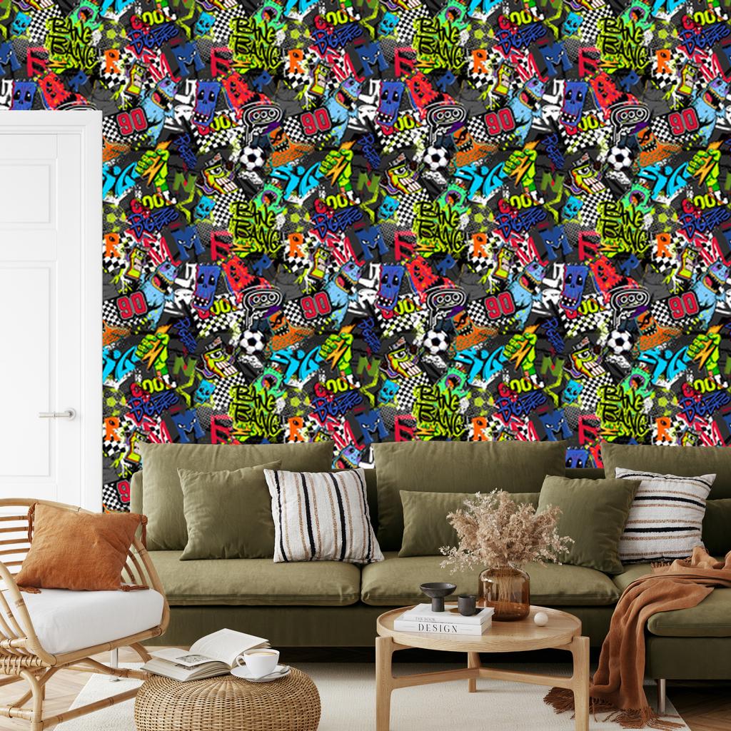 Sports wallpaper for football graffiti for living room and bedroom 50x1000