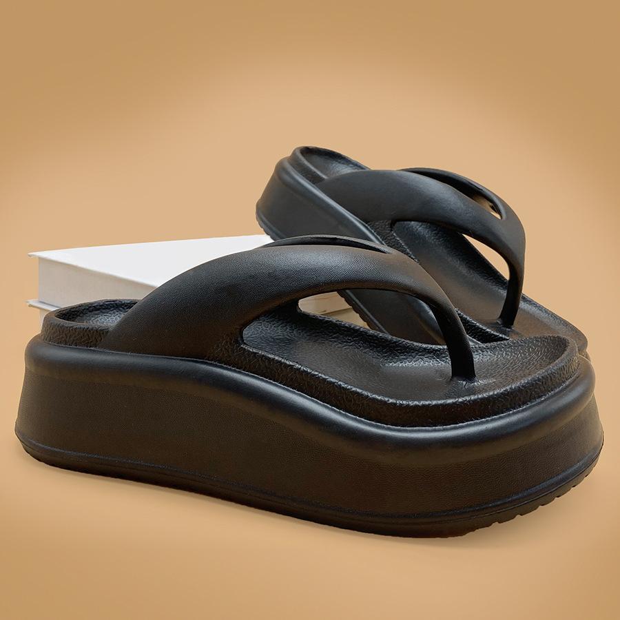 EVA thick bottom flip flops for women's summer height increasing slippers, fashionable outerwear, simple clip on sandals, and sponge heels