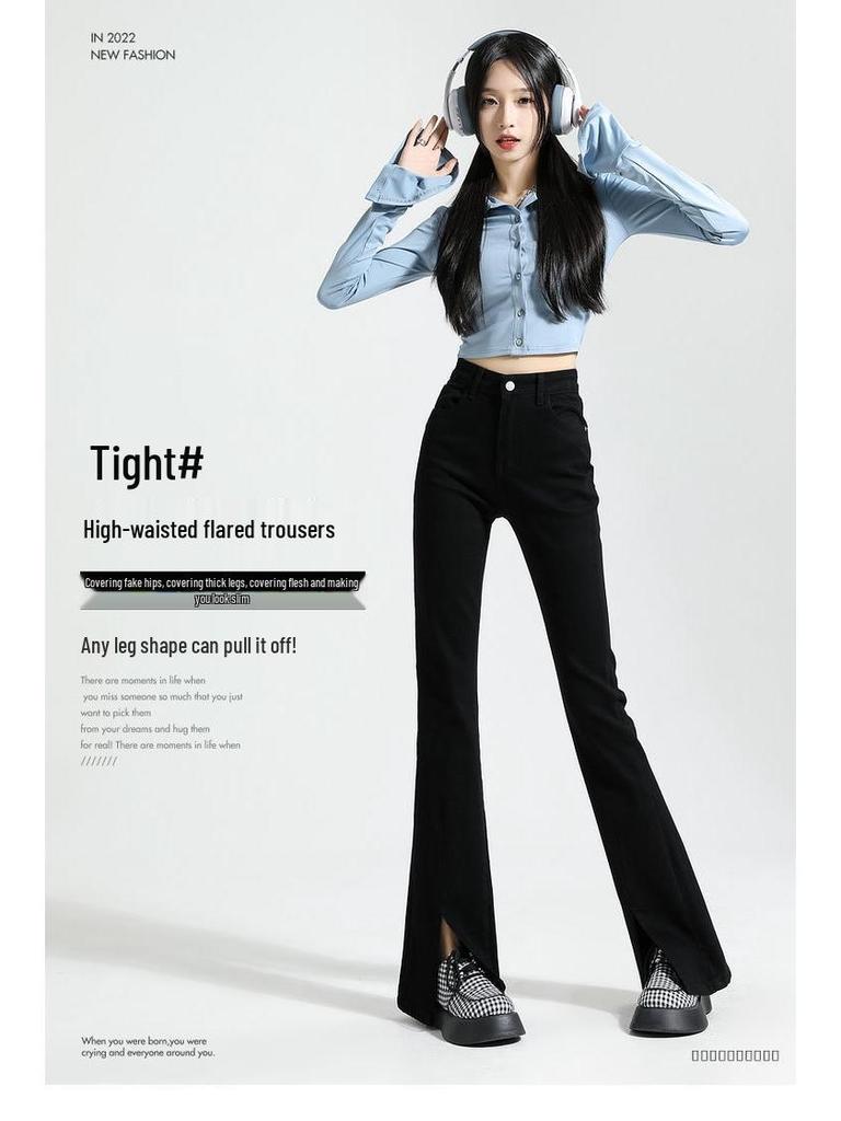 Damen Schwarz High-Waist Schlagjeans mit Schlitzen, Petite Slim Fit, Herbst/Winter.
