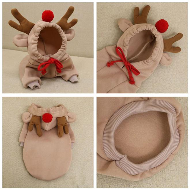 Christmas Dog Clothes, Rudolph & Heart Fleece-Lined Pet Costume, Warm Puppy Sweater Outfit, S–XL