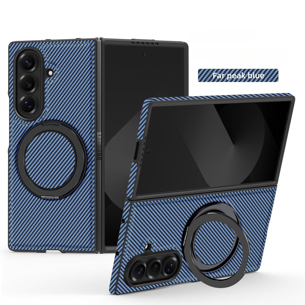 Business 360 Rotating Magnetic Wireless Charging Kickstand Case for Samsung Galaxy Z Fold 7 6 5 4 5G Carbon Fiber Leather Cover