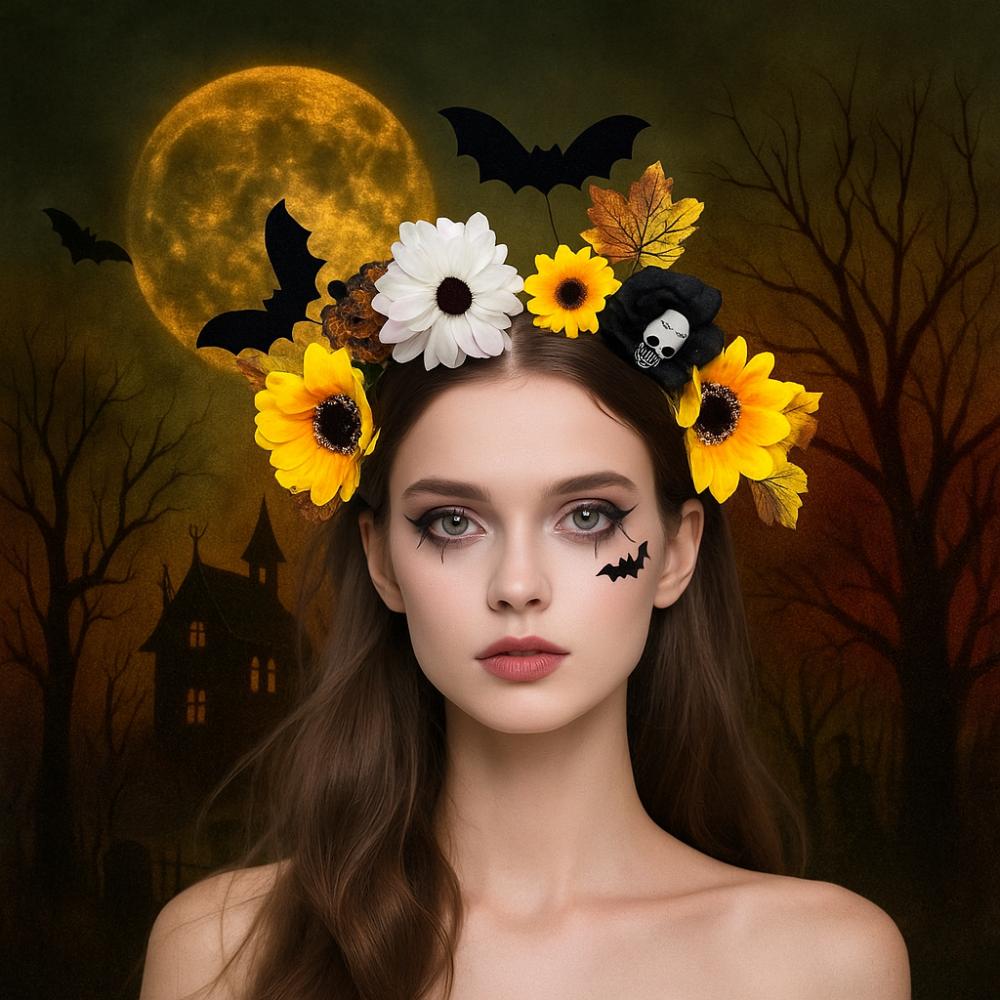 Simulation Bat Halloween Hair Hoop Exaggerated Gothic Flower Hairband  Photography Props