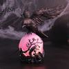 Gothic Halloween Crow Light Lamp, with Purple Ball, Resin Night Light, Realistic Sculpture USB Powered Dark Style Statue for Bedroom Living