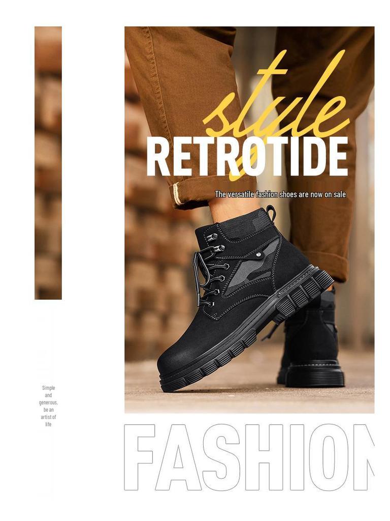 Winter Men's Fleece-Lined Non-Slip Martin Ankle Boots - High-Top British Style Work Shoes