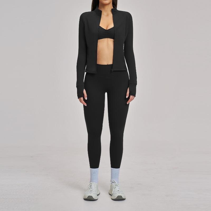 Fitness set, brushed zipper casual set, women's outdoor cycling and running sports three-piece set