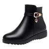 Mom shoes winter velvet thickened warm short boots middle-aged soft leather middle-aged and elderly cotton boots flat heel non-slip soft sol