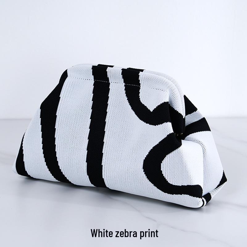 2025 Versatile Striped Knitted Handbag: Cloud Design, Large Capacity, Color Block, Daily Use.