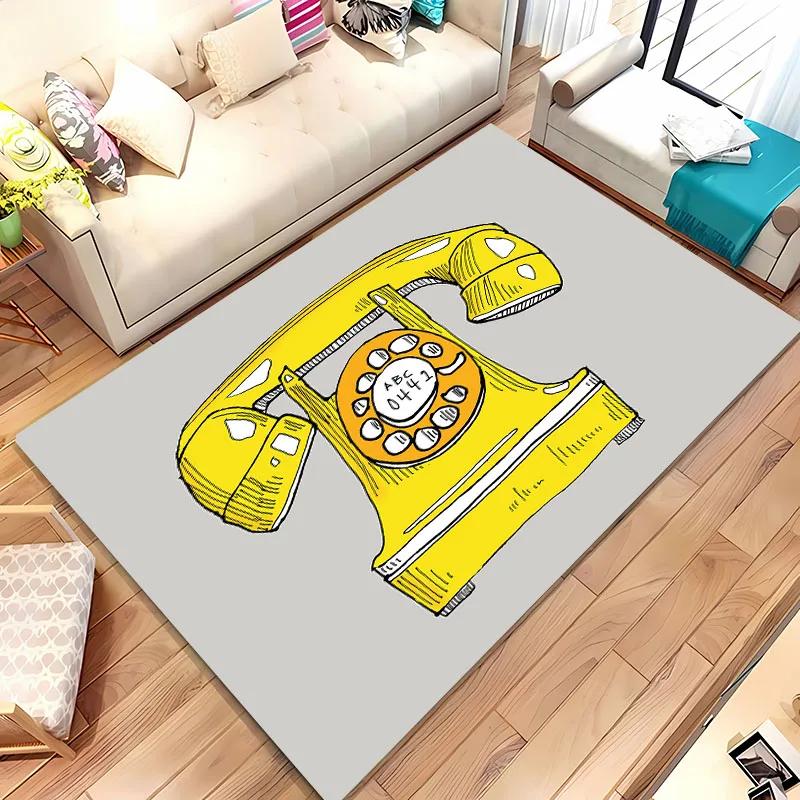 3D HD Printing Retro Phone Carpet for Living Room Cartoon Children's Bedroom Sofa Doormat Floor Tapete Anti-slip Mat Decor Rugs