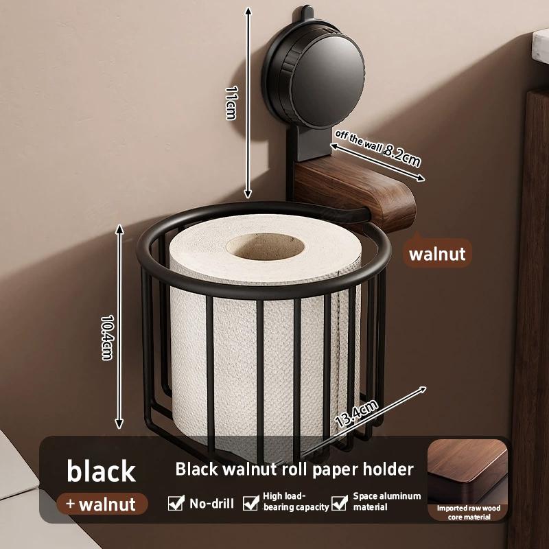 Retro Suction Cup Walnut Toilet And Bathroom Storage Rack No Punching Toilet Tissue Basket Bathroom Waterproof Storage Rack