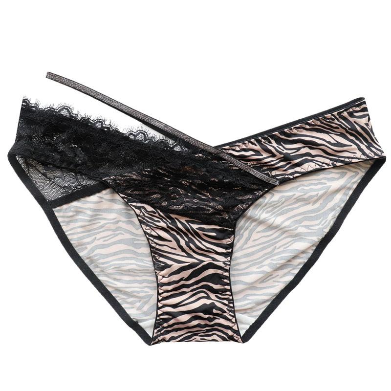 Women's Panties Milk Silk Underwear Ribbon Cross Cutout Lace Panties Women's Zebra Briefs Low Rise