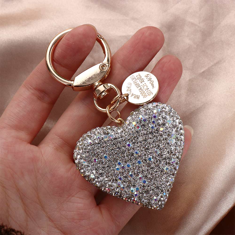 Charm Rhinestone Metal Backpack Pendant Crystal Keyring Love Heart Keychain Keys Holder Key Ring