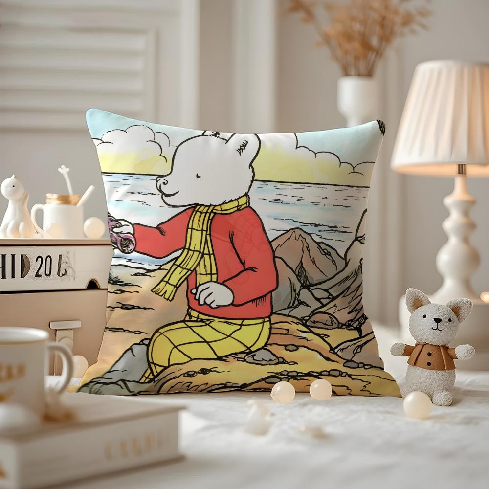 

Anime RRupert BBear Cushion Cover Antidustmite Pillowcase Invisible zipper silky short plush Sofa cushion cover 30X30cm