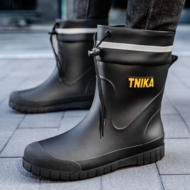 Pánské holínky protiskluzové středně vysoké sametové teplé holínky módní odolné proti opotřebení dešťové boty sada vodotěsné rybářské outdoorové boty do vody