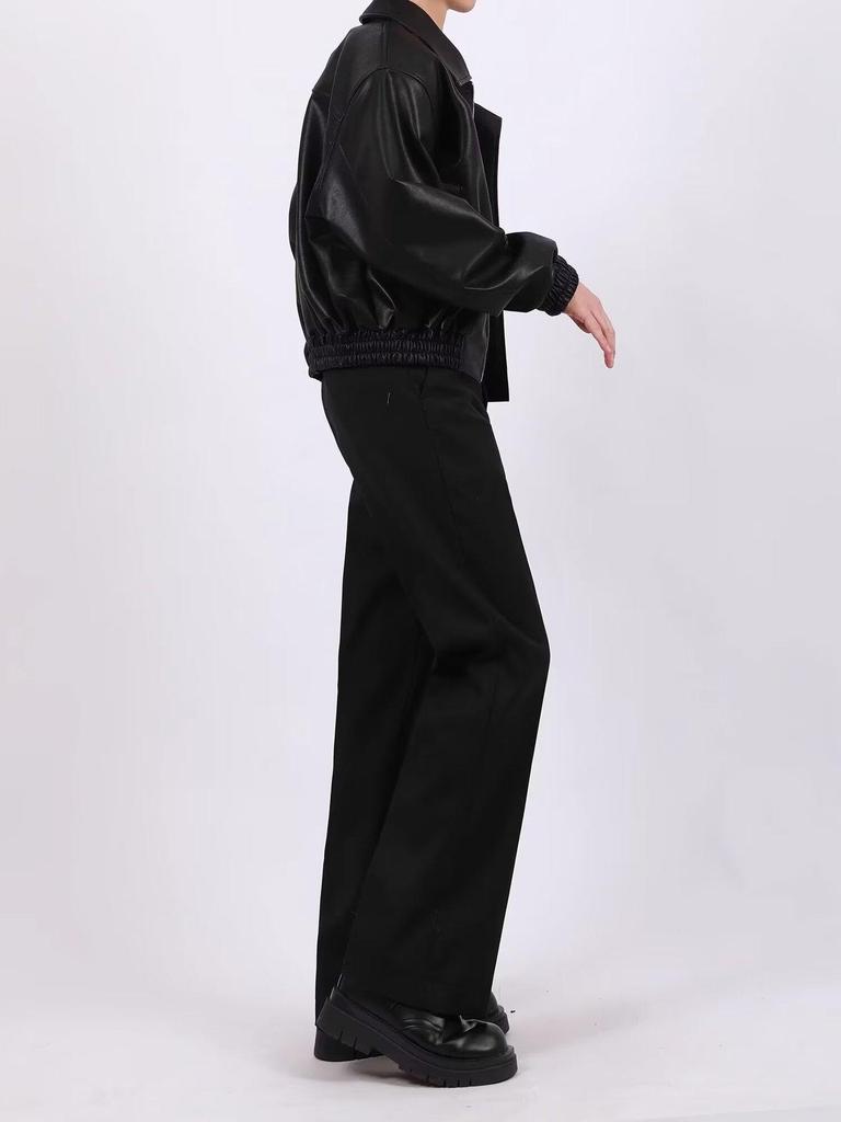 Men's American Retro Cleanfit Leather Jacket - Autumn/Winter Solid Color Loose Fit Cotton Trend