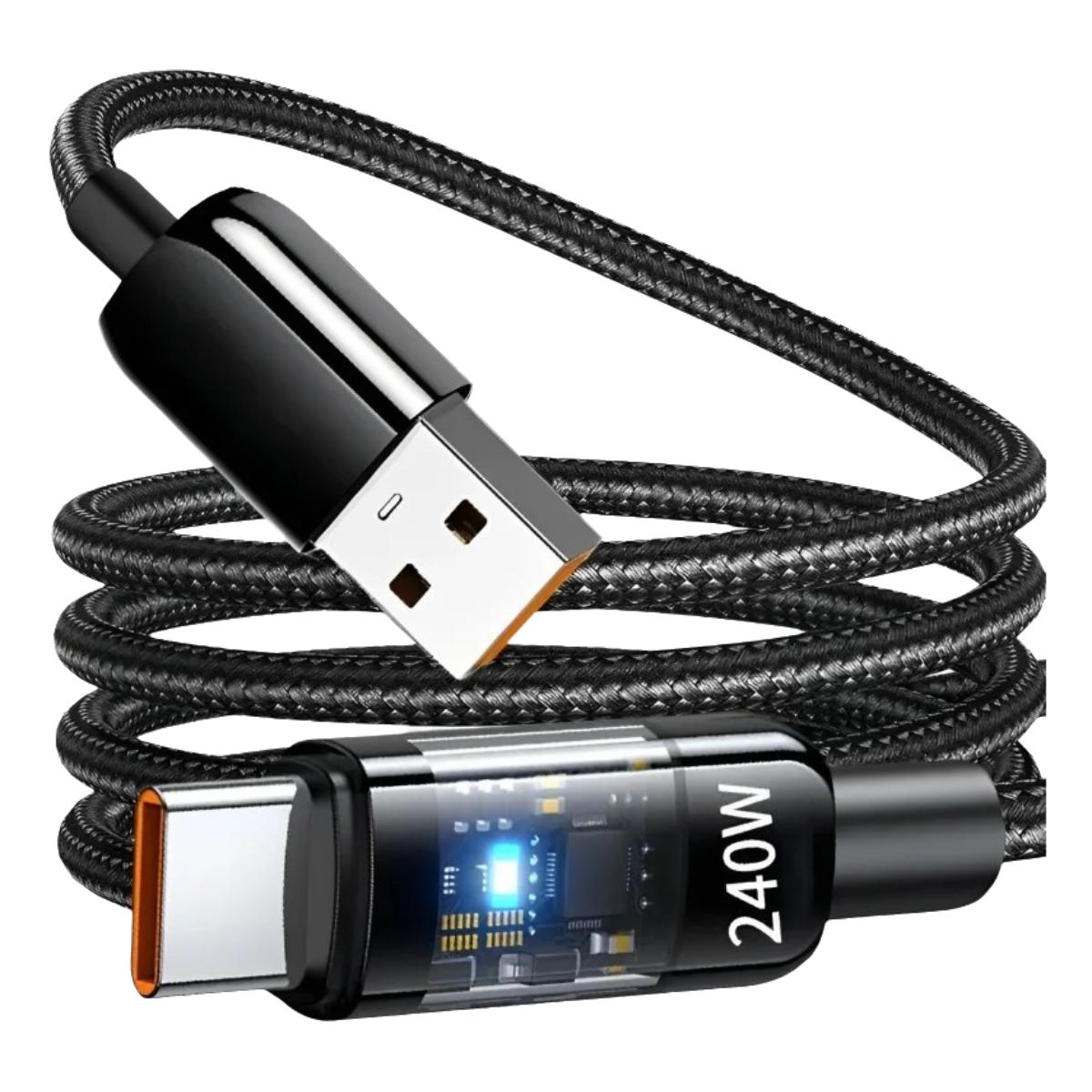 

240W USB To Type C Super Fast Charging Cable QC 3.0 LED Mobile Phone USB C Charger Data Cord For Samsung Xiaomi 17 Huawei OPPO 0.25m чёрный